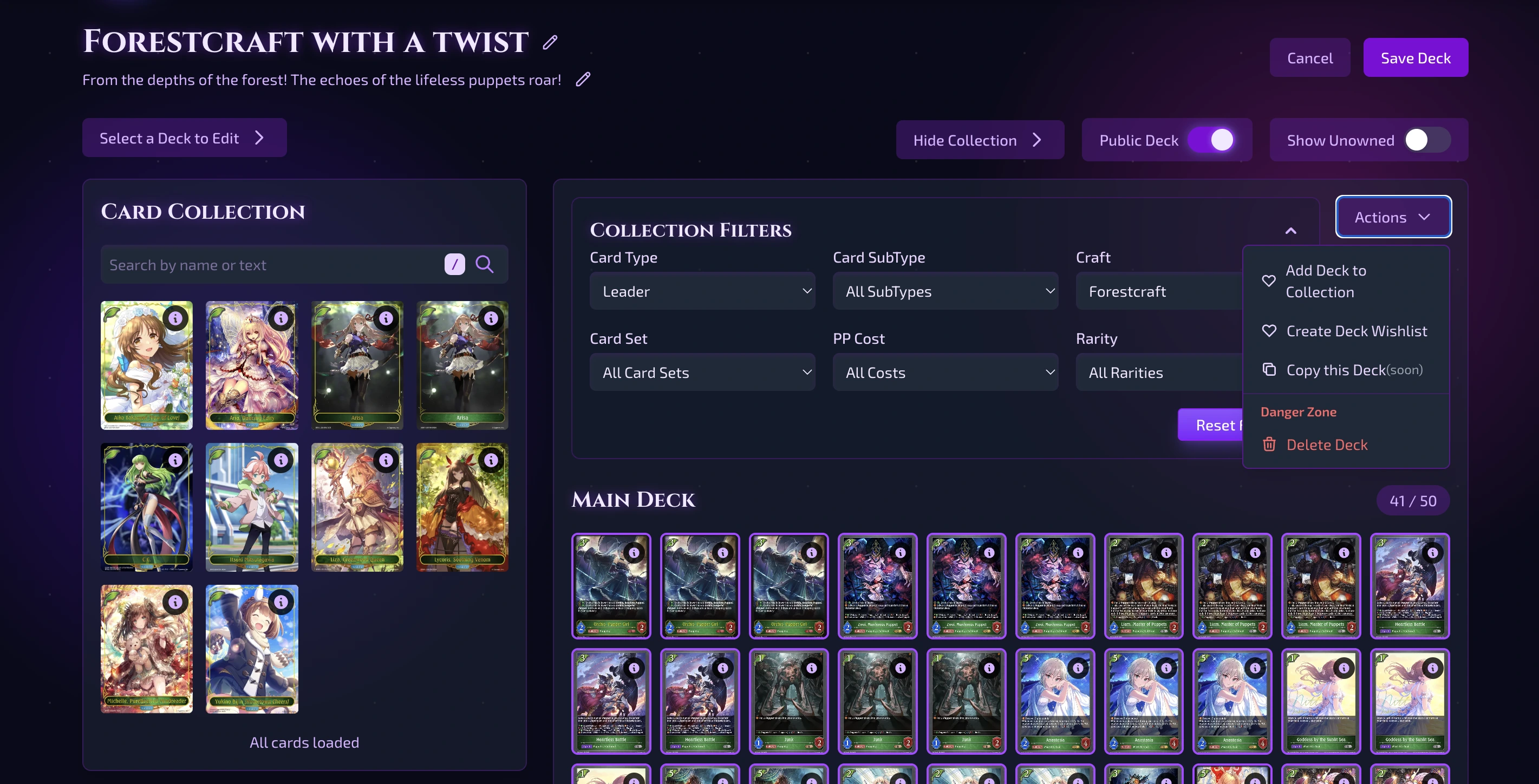 Deck Builder Interface