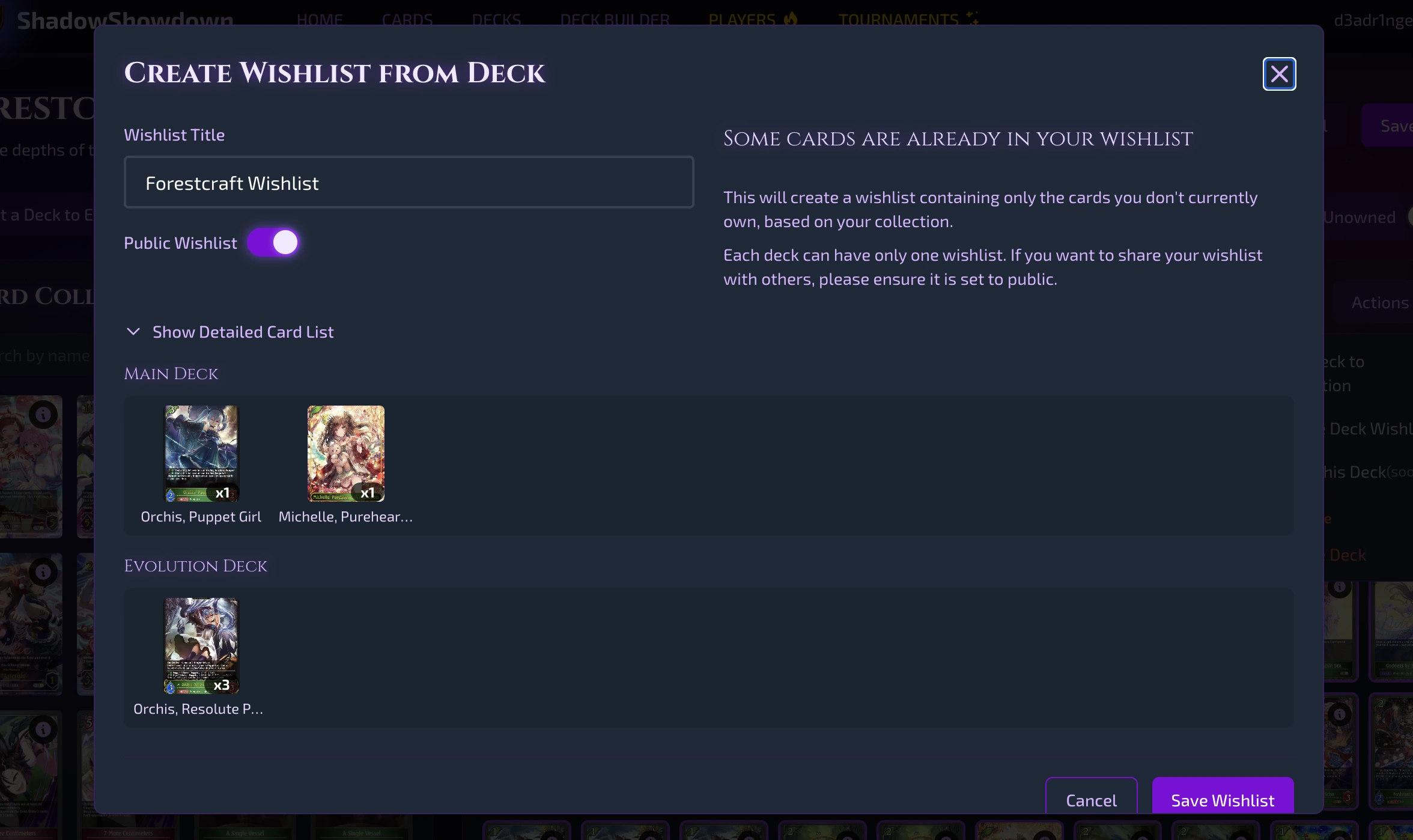 Wishlist Interface